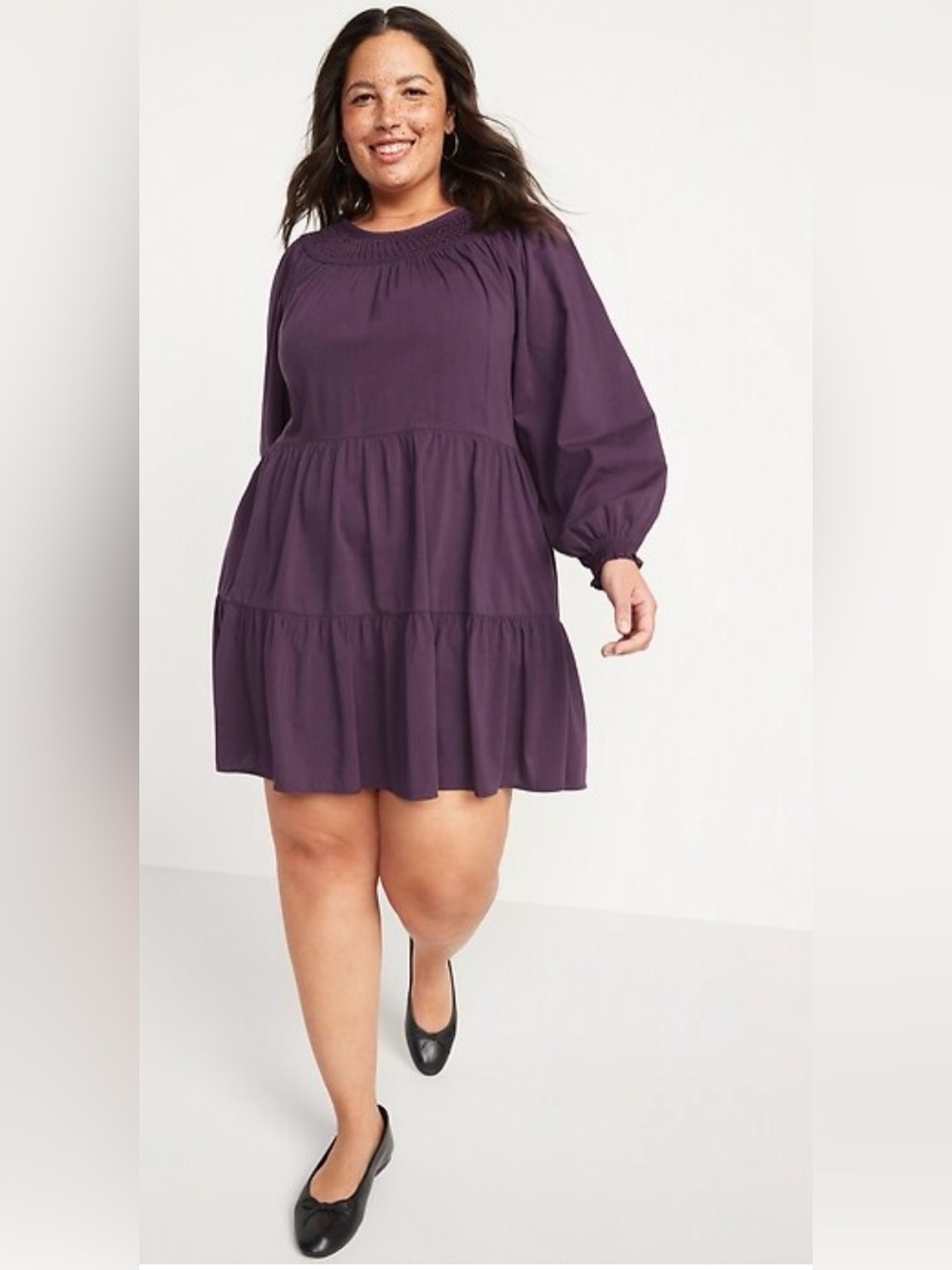 NWT Old Navy purple long sleeve smocked tiered mini swing dress size XXL